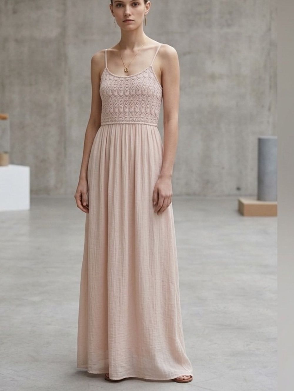 Poetry maxi dress size M flowy rayon lace bodice balletcore pink blush nude